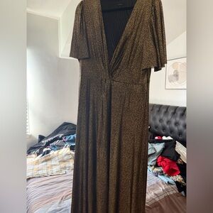 Halogen Black Maxi Dress with Gold Fleck Print